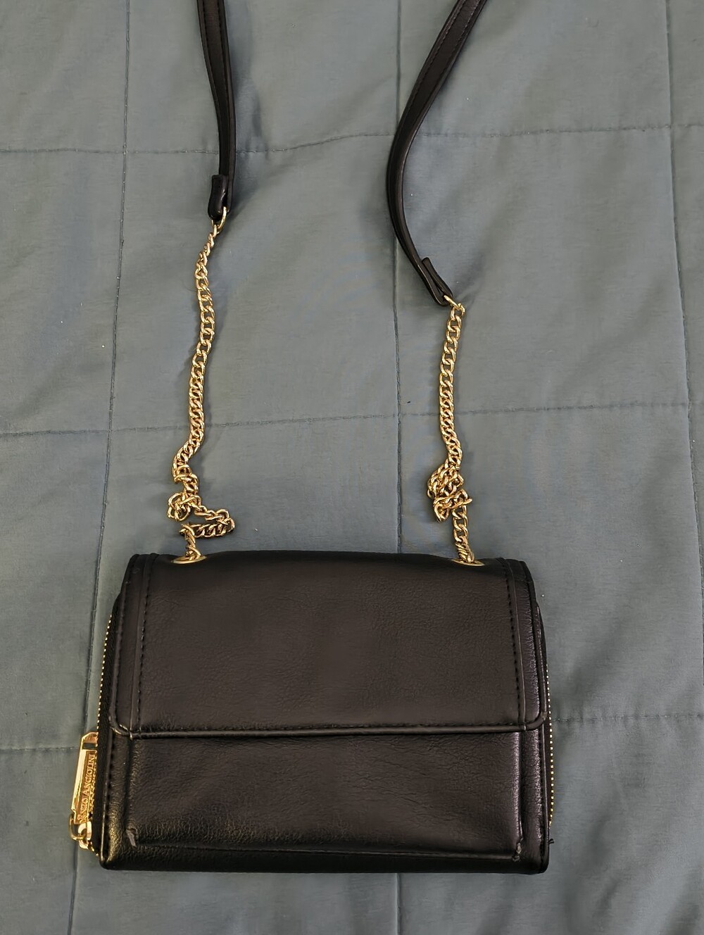 Enzo Angiolini Black Crossbody with Gold Chain Accent